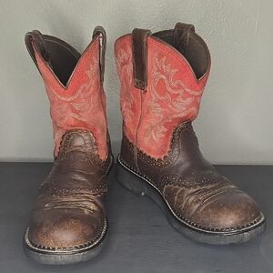 Ariat Fatbaby Red Pull On Cowboy Boots Size 7.5